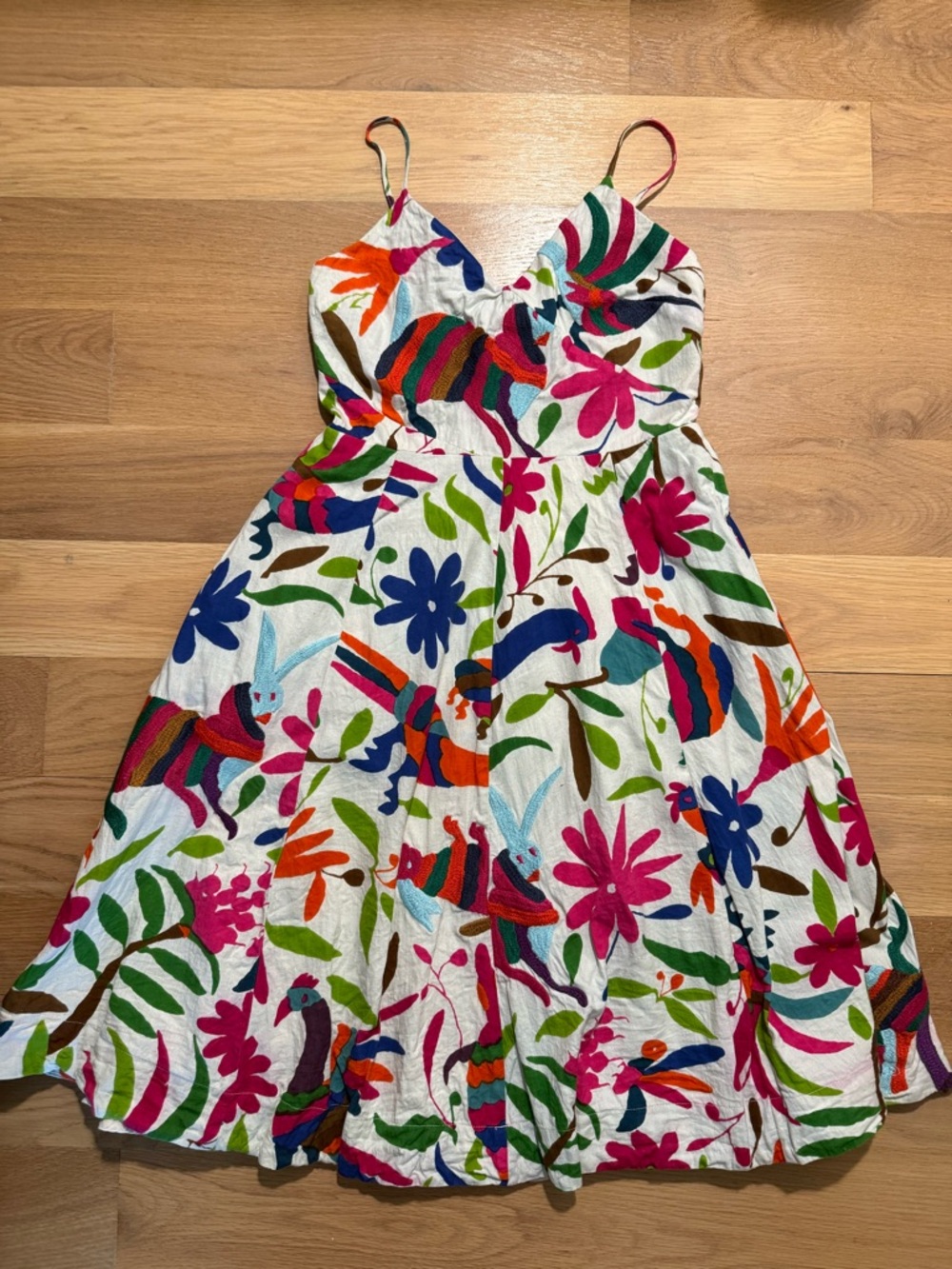 Vanessa Virginia White Sundress with Multicolor Floral & Bird Embroidered Print